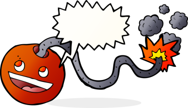 Bir insan tarafından çizilmiş konuşma baloncuğu ile yanan bir bomba.