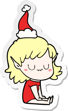 Bir insan tarafından çizilmiş Noel Baba şapkası giymiş elf bir kızın mutlu el yazısı.