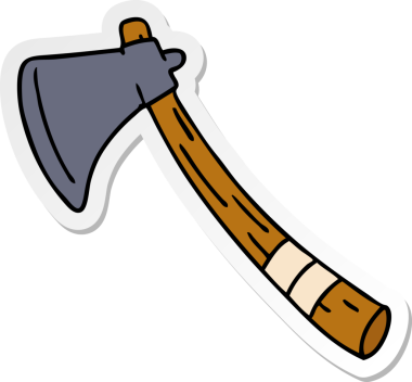 Bir insan tarafından çizilmiş bir bahçe baltasının el çizimi karikatürü.