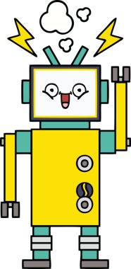 Bir insan tarafından çizilmiş mutlu bir robot çizimi.