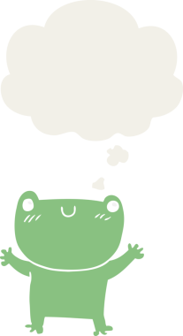 Düşünce baloncuğu olan bir kurbağa insan tarafından çizilmiş.