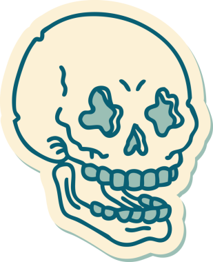 Bir insan tarafından çizilmiş bir kafatasının geleneksel stiliyle dövme çıkartması.