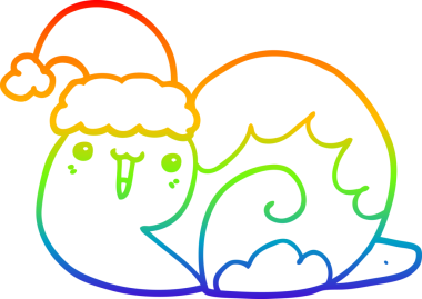 Gökkuşağı gradyan çizgisi bir insan tarafından çizilmiş şirin bir noel salyangozunun çizimi