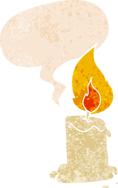 Konuşma baloncuğu olan çizgi film mumu bir insan tarafından çizilmiş dertli retro desenli.