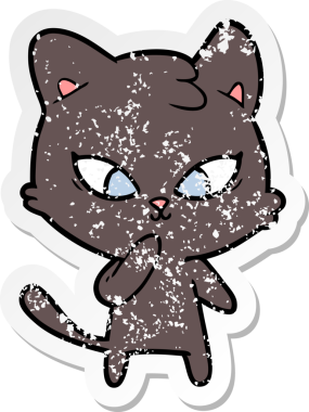 Bir insan tarafından çizilmiş şirin bir çizgi film kedisinin sıkıntılı çıkartması.