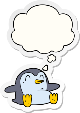 Düşünce baloncuğu insan tarafından çizilmiş bir çıkartma olan penguen çizgi filmi.