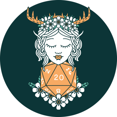 Bir insan tarafından çizilmiş nautral yirmi zar ile Elf Druid karakterinin simgesi