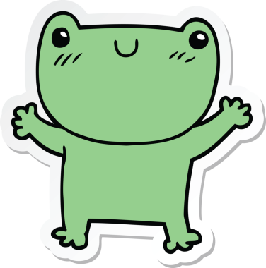 Bir insan tarafından çizilmiş karikatür kurbağasının çıkartması.