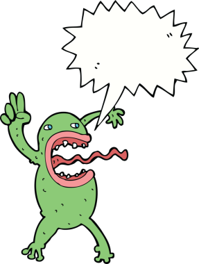 Bir insan tarafından çizilmiş konuşma balonu olan çılgın bir kurbağa.