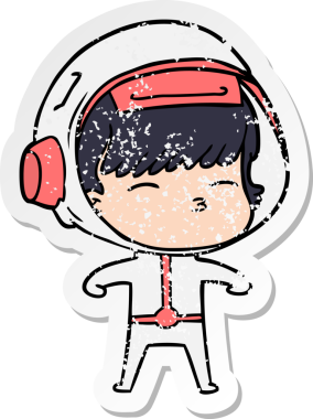 Bir insan tarafından çizilmiş garip bir astronotun sıkıntılı çıkartması.