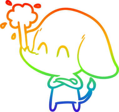 Gökkuşağı gradyan çizgisi insan tarafından çizilmiş su püskürten şirin bir fil çizimi.