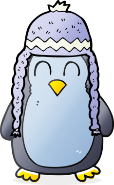 Bir insan tarafından çizilmiş şapkalı penguen çizimi.