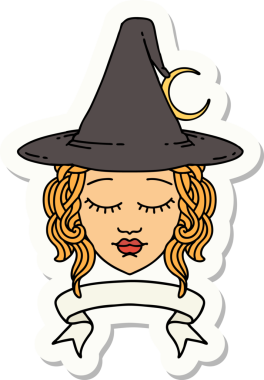 Bir insan tarafından çizilmiş afişi olan insan bir cadı karakterinin çıkartması.