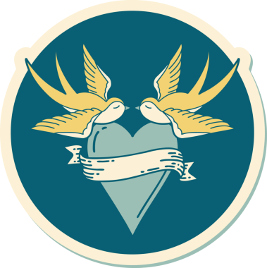 Geleneksel kırlangıç stili dövme çıkartması ve bir insan tarafından çizilmiş sancaklı bir kalp.