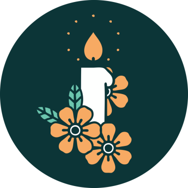 Bir insanın çizdiği mum ve çiçeklerin ikonik dövme şekli