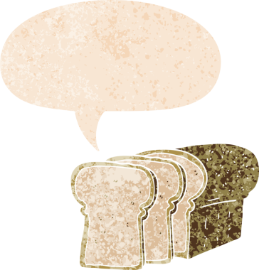 çizgi film dilimlenmiş ekmek ile konuşma kabarcığı grunge sıkıntılı retro dokuma tarzı bir insan tarafından çizilmiş