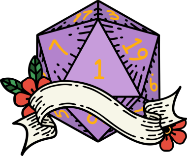 Retro Dövme Biçimi Doğal Bir d20 zar bir insan tarafından çizildi