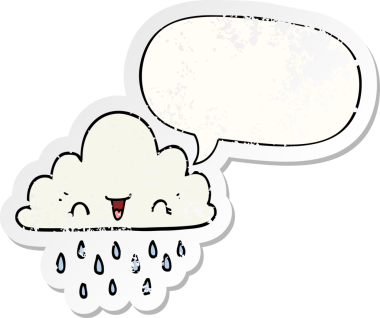 Konuşma baloncuğu olan karikatür fırtına bulutu bir insan tarafından çizilmiş sıkıntılı eski bir çıkartma