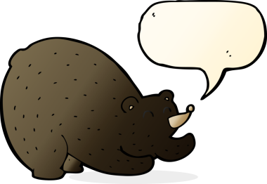 Bir insan tarafından çizilmiş konuşma baloncuğuyla siyah ayıyı geren çizgi film