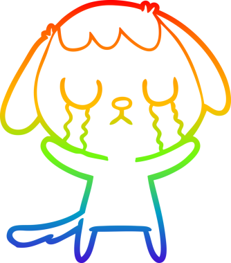 Gökkuşağı gradyan çizimi bir insan tarafından çizilmiş şirin bir çizgi köpeğin ağlaması.