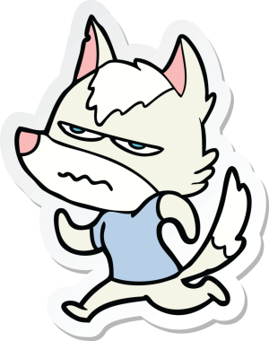 Bir insan tarafından çizilmiş kızgın bir kurdun çıkartması.