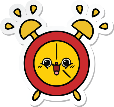 Bir insan tarafından çizilmiş şirin bir çizgi film çalar saatinin çıkartması.