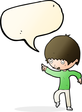 Bir insan tarafından çizilmiş konuşma balonuyla işaret eden endişeli bir çocuk.