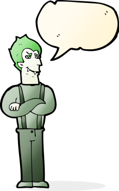 Bir insan tarafından çizilmiş, konuşma balonu olan bir vampir.