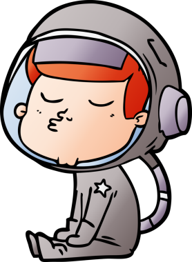 Bir insan tarafından çizilmiş kendine güvenen bir astronot çizgi filmi.