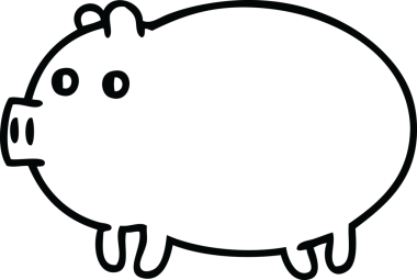 Bir insan tarafından çizilmiş şişman bir domuzun çizgi çizimi.