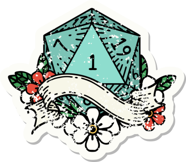 Bir insan tarafından çizilmiş doğal bir d20 zarının grunge çıkartması.