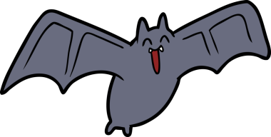 Bir insan tarafından çizilmiş ürkütücü çizgi film yarasası.