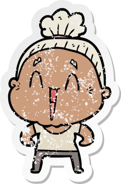 Bir insan tarafından çizilmiş mutlu, yaşlı bir kadının sıkıntılı çıkartması.