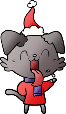 Bir insan tarafından çizilmiş, nefes nefese kalmış, Noel Baba şapkası takan bir köpeğin gradyan çizimi.