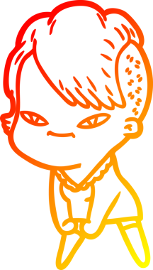 Hipster saç kesimi bir insan tarafından çizilmiş güzel bir çizgi film kızı çizimi.