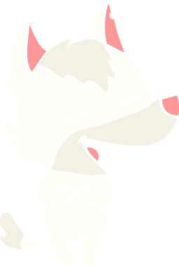 Bir insan tarafından çizilmiş düz renkli çizgi film kurt gülüşü