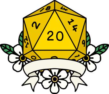 Retro Dövme Biçimi Doğal 20 kritik vuruş D20 zar bir insan tarafından çizildi