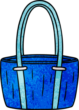 Bir insan tarafından çizilmiş kırmızı büyük bir çantanın el çizimi karikatürü.