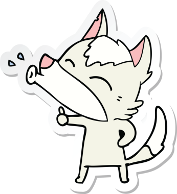 Bir insan tarafından çizilmiş uluyan kurt çizgi filminin çıkartması.