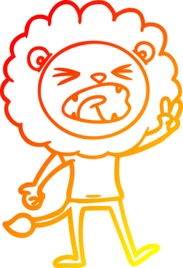 Karikatür aslanının insan tarafından çizilmiş sıcak çizgi çizimi.