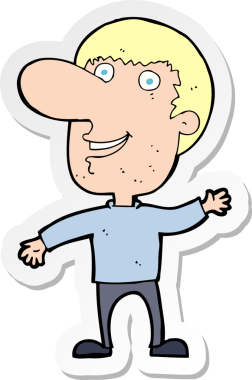 Bir insan tarafından çizilmiş bir karikatür el sallayan adamın çıkartması.