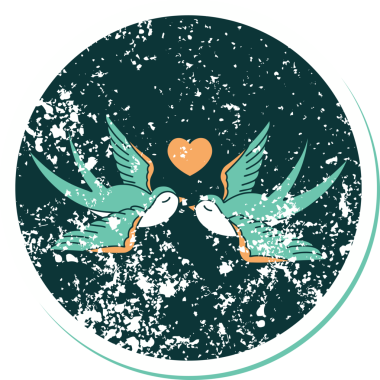 Kederli sembolik dövme stili kırlangıçlar ve bir insan tarafından çizilmiş kalp.