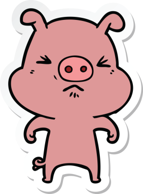 Bir insan tarafından çizilmiş kızgın bir domuzun çıkartması.