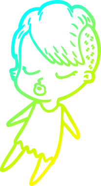 Bir insan tarafından çizilmiş soğuk gradyan çizgi film karakteri güzel hippi kız.