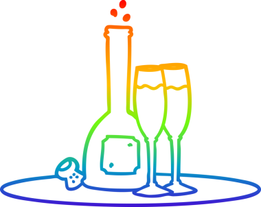 gökkuşağı gradyan çizgisi bir karikatür şampanya tepsisi üzerine bir insan tarafından çizilmiş