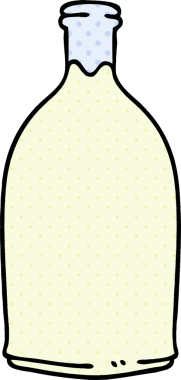 Bir insan tarafından çizilmiş çizgi roman tarzı tuhaf süt şişesi.