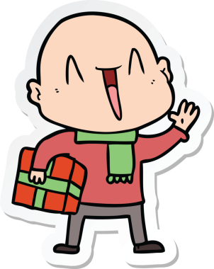 Bir insan tarafından çizilmiş mutlu, kel bir adamın çıkartması.