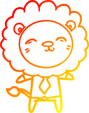 Bir insan tarafından çizilmiş iş kıyafetleri içinde çizgi film aslanı çizimi.