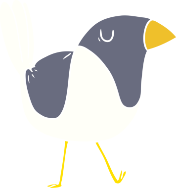 Bir insan tarafından çizilmiş düz renkli çizgi film kuşu