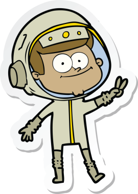 Bir insan tarafından çizilmiş mutlu bir astronot çizgi filminin çıkartması.